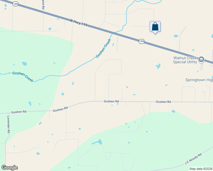map of restaurants, bars, coffee shops, grocery stores, and more near 112 Springwood Ranch Loop in Springtown