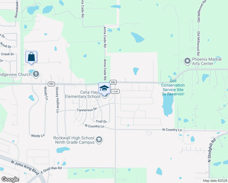map of restaurants, bars, coffee shops, grocery stores, and more near 3330 Farm to Market Road 1141 in Rockwall