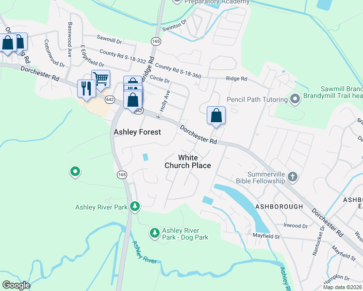 map of restaurants, bars, coffee shops, grocery stores, and more near 200 White Church Lane in Summerville