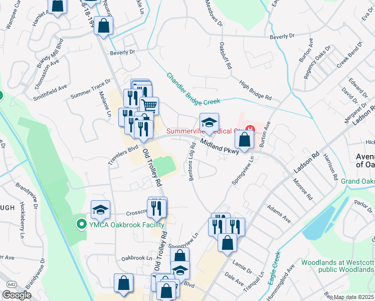 map of restaurants, bars, coffee shops, grocery stores, and more near 4204 Meadowbrook Court in North Charleston
