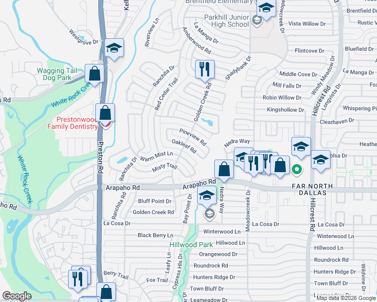 map of restaurants, bars, coffee shops, grocery stores, and more near 6306 Pineview Road in Dallas