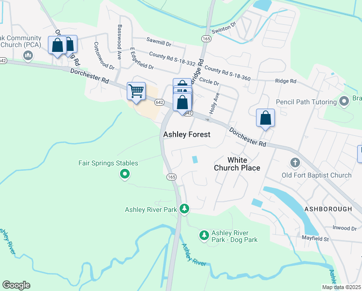 map of restaurants, bars, coffee shops, grocery stores, and more near 115 Tyvola Drive in Summerville