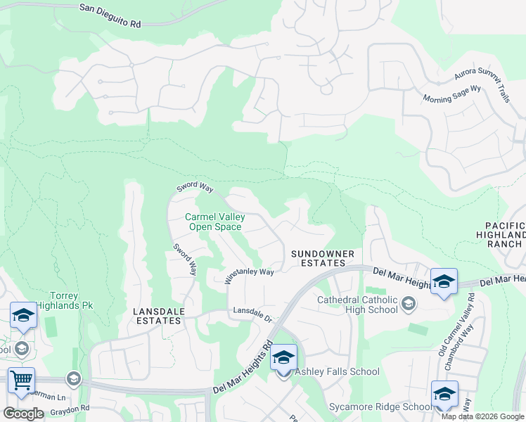 map of restaurants, bars, coffee shops, grocery stores, and more near 13625 Winstanley Way in San Diego