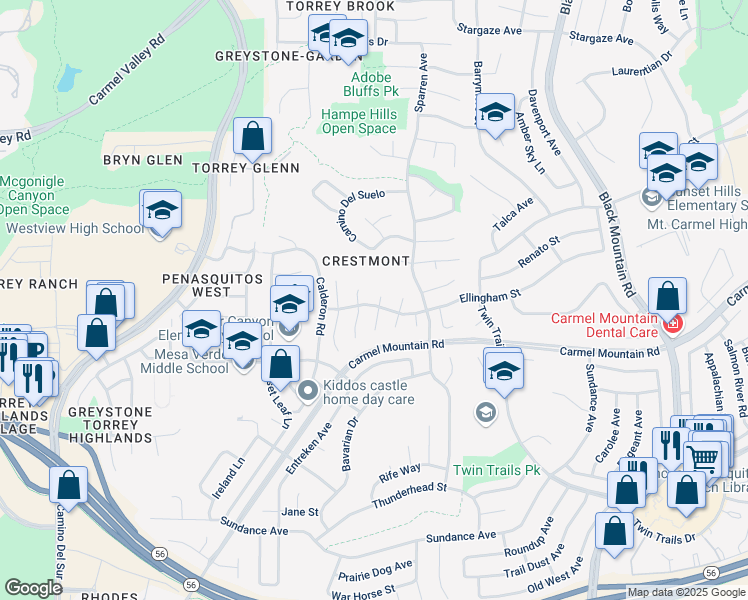 map of restaurants, bars, coffee shops, grocery stores, and more near 13533 Bidwell Court in San Diego