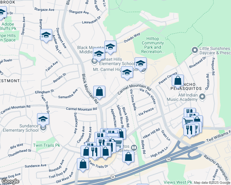 map of restaurants, bars, coffee shops, grocery stores, and more near 9409 Aldabra Court in San Diego