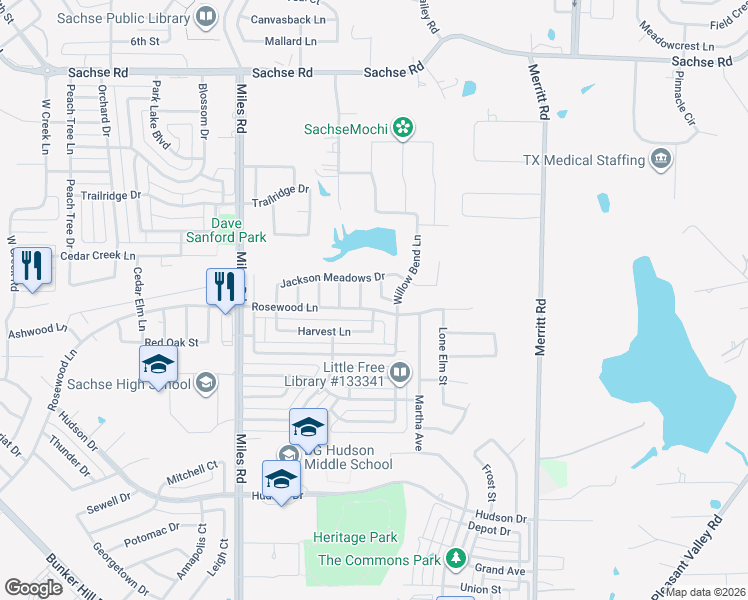 map of restaurants, bars, coffee shops, grocery stores, and more near 4515 Coldbrook Lane in Sachse