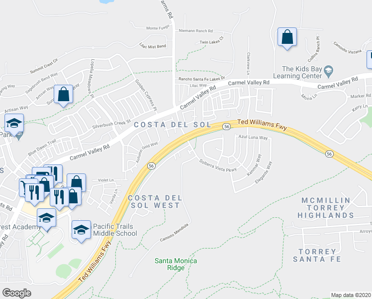 map of restaurants, bars, coffee shops, grocery stores, and more near 6608 Lancea Court in San Diego