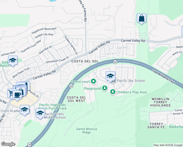 map of restaurants, bars, coffee shops, grocery stores, and more near 6608 Lancea Court in San Diego