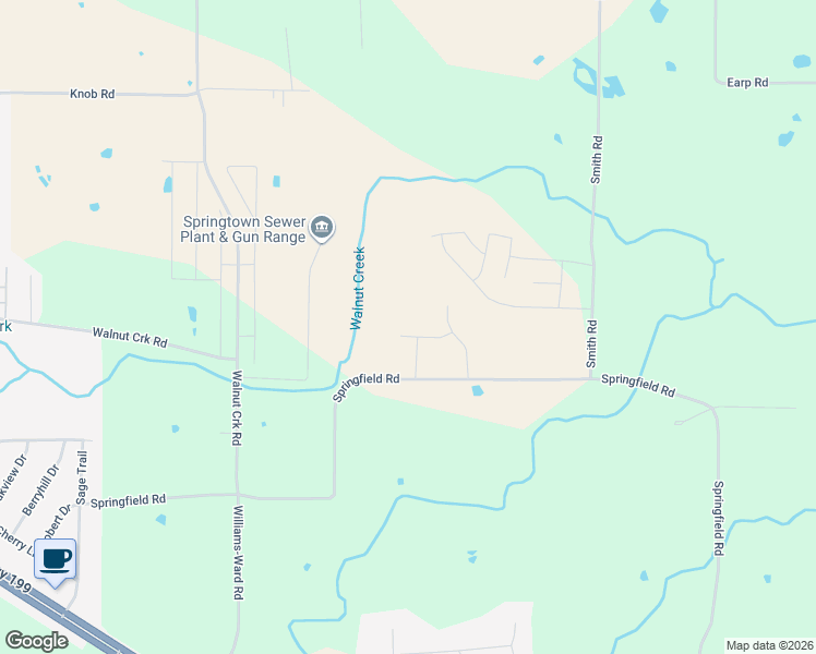 map of restaurants, bars, coffee shops, grocery stores, and more near 899 Springfield Road in Springtown