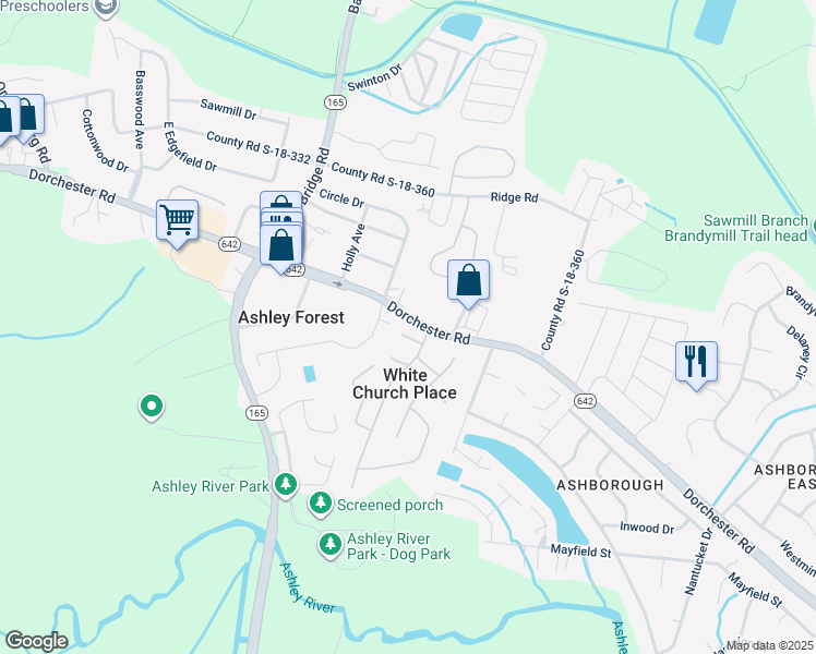 map of restaurants, bars, coffee shops, grocery stores, and more near 104 Estes Court in Summerville