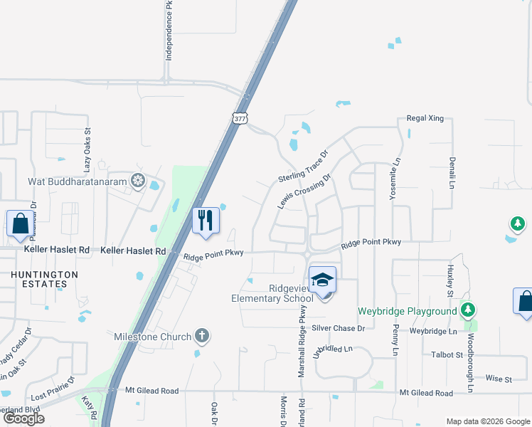 map of restaurants, bars, coffee shops, grocery stores, and more near 1739 Sterling Trace Drive in Keller