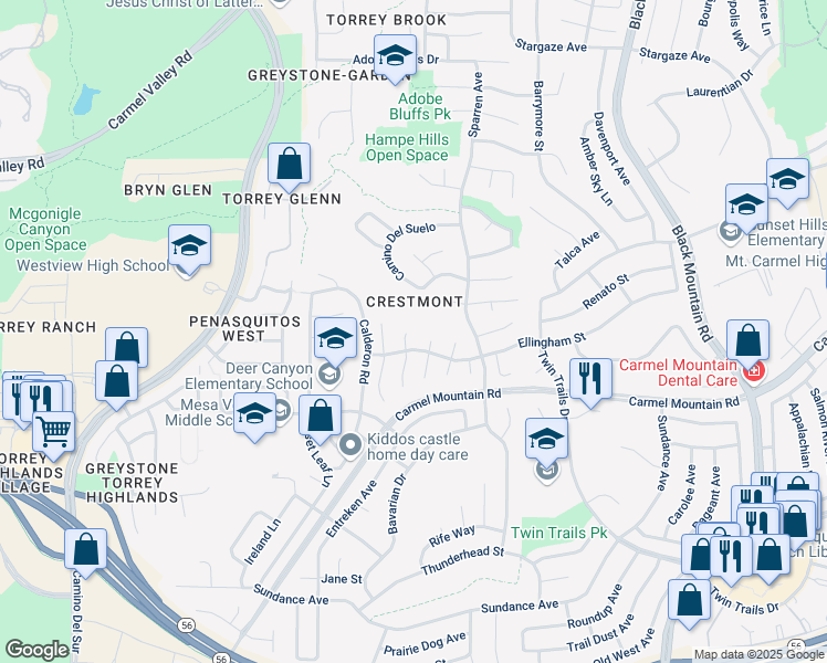 map of restaurants, bars, coffee shops, grocery stores, and more near 13533 Bidwell Court in San Diego