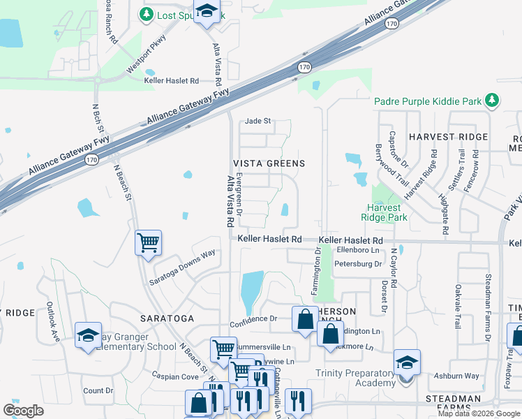 map of restaurants, bars, coffee shops, grocery stores, and more near 3729 Cook Court in Fort Worth