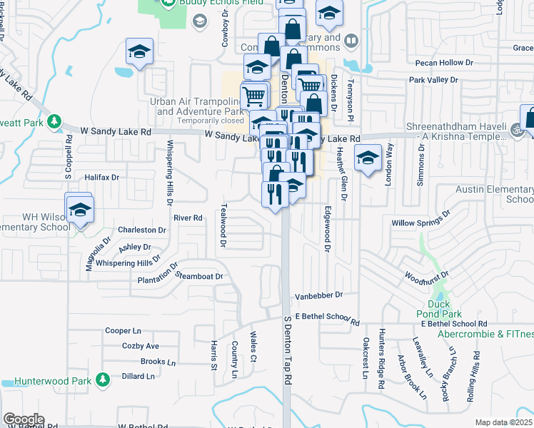 map of restaurants, bars, coffee shops, grocery stores, and more near 207 S Denton Tap Rd in Coppell
