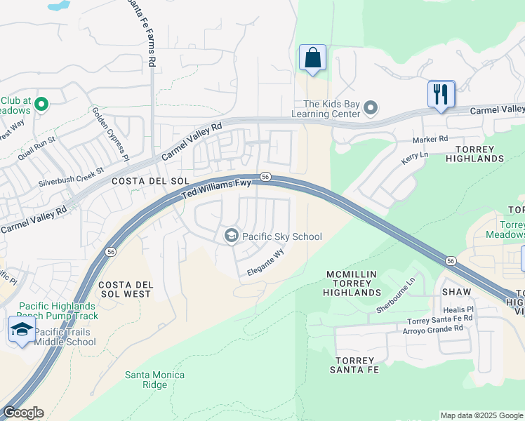 map of restaurants, bars, coffee shops, grocery stores, and more near 6779 Solterra Vista Parkway in San Diego