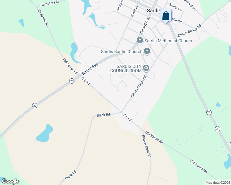 map of restaurants, bars, coffee shops, grocery stores, and more near 611 Zeigler Circle in Sardis