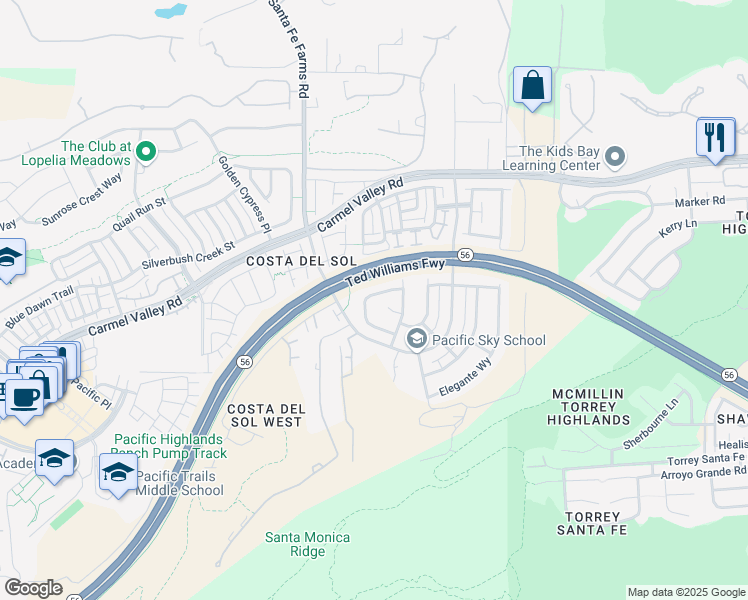map of restaurants, bars, coffee shops, grocery stores, and more near 13557 Tierra Vista Circle in San Diego