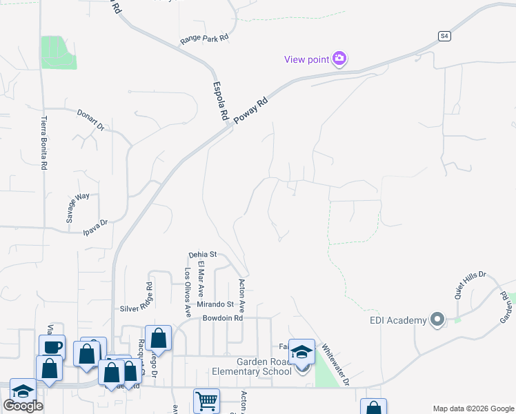 map of restaurants, bars, coffee shops, grocery stores, and more near 13807 Millards Ranch Lane in Poway