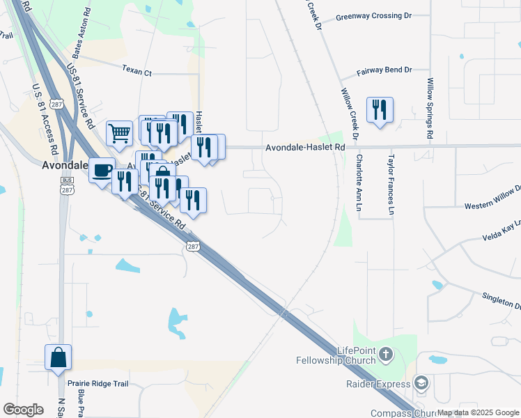 map of restaurants, bars, coffee shops, grocery stores, and more near 2232 Beth Road in Fort Worth