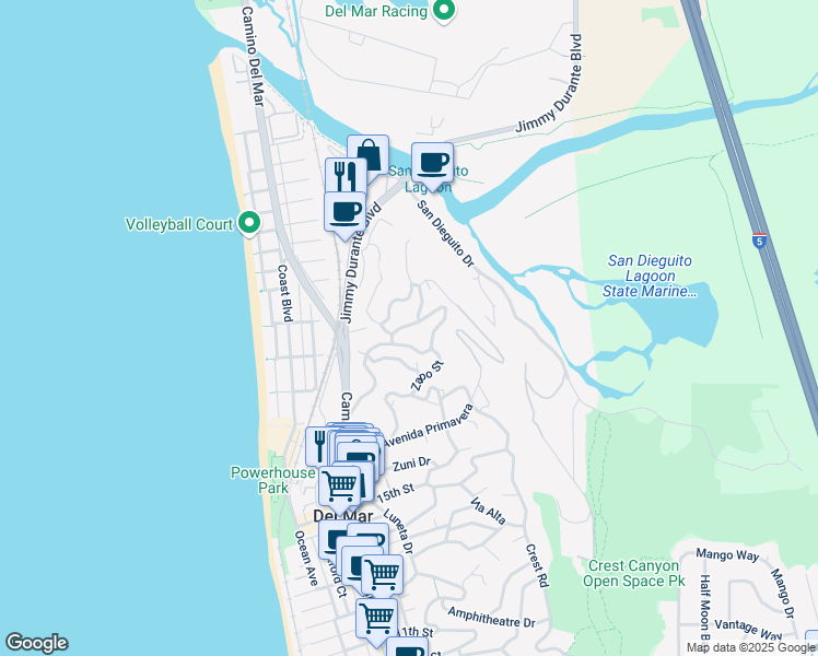 map of restaurants, bars, coffee shops, grocery stores, and more near 1927 Balboa Avenue in Del Mar