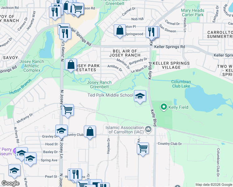 map of restaurants, bars, coffee shops, grocery stores, and more near in Carrollton
