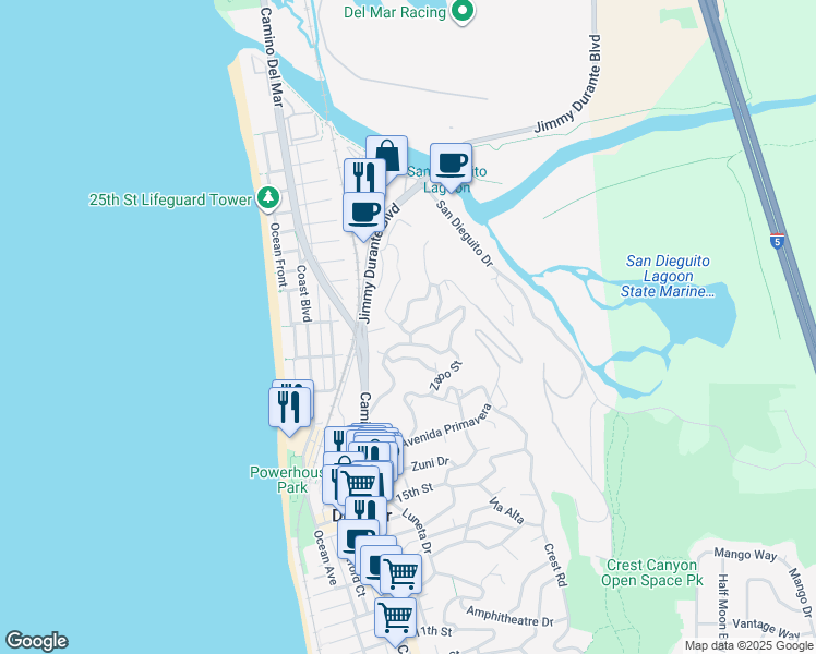 map of restaurants, bars, coffee shops, grocery stores, and more near 1904 Balboa Avenue in Del Mar