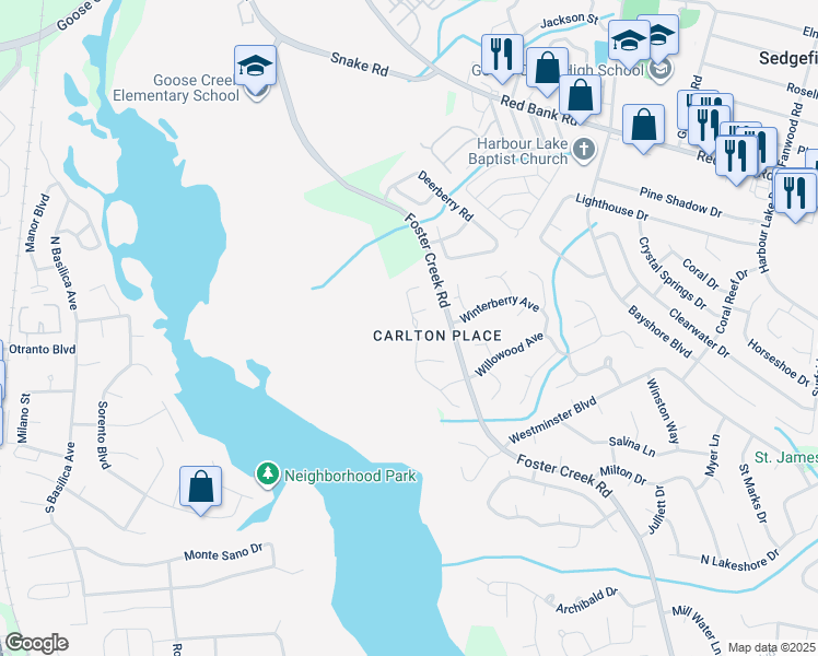 map of restaurants, bars, coffee shops, grocery stores, and more near 1039 Steelechase Lane in Hanahan