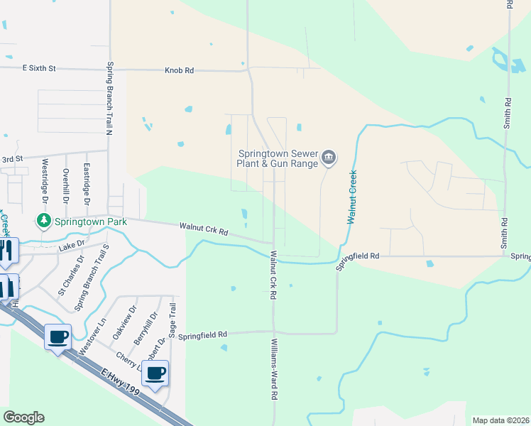 map of restaurants, bars, coffee shops, grocery stores, and more near 509 Jameson in Springtown