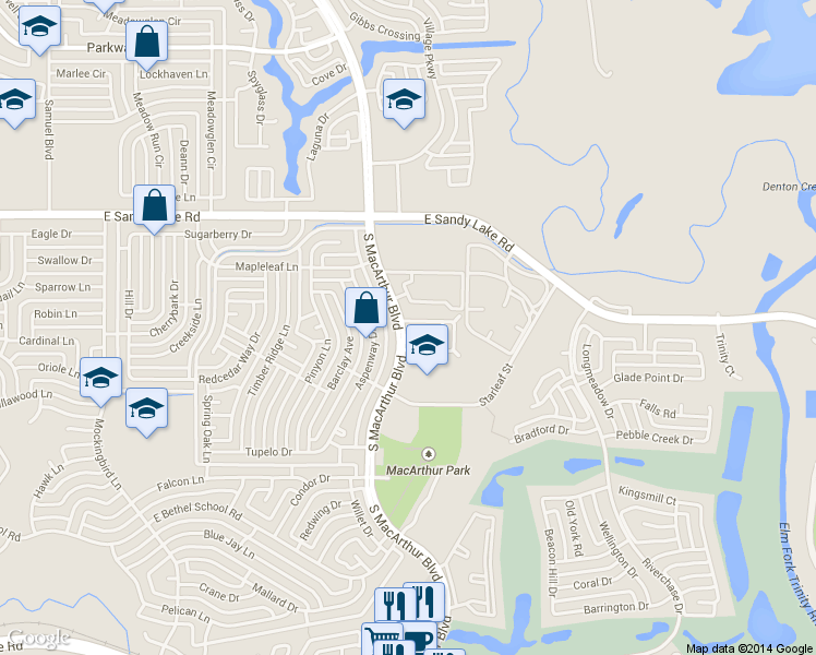 map of restaurants, bars, coffee shops, grocery stores, and more near 1005 Colonial Drive in Coppell
