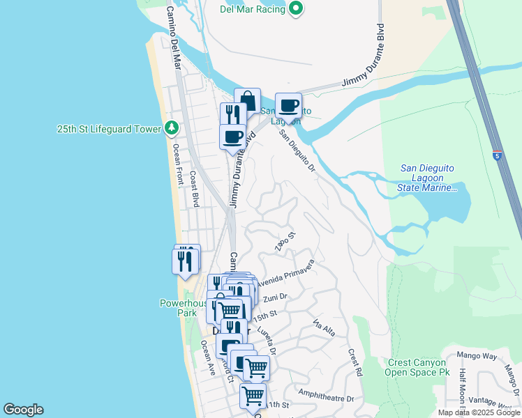 map of restaurants, bars, coffee shops, grocery stores, and more near 1904 Balboa Avenue in Del Mar