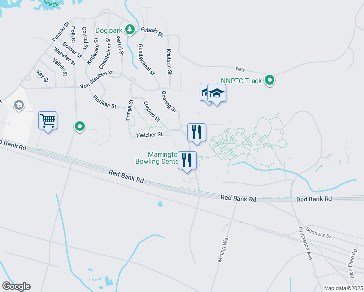 map of restaurants, bars, coffee shops, grocery stores, and more near 742 Fletcher Street in Goose Creek