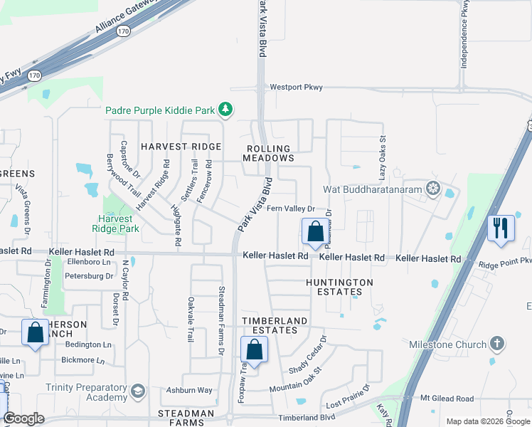 map of restaurants, bars, coffee shops, grocery stores, and more near 4504 Fern Valley Drive in Fort Worth