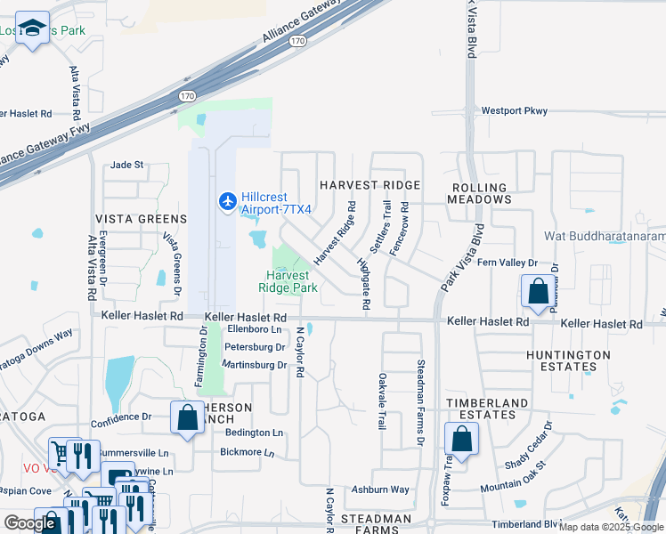 map of restaurants, bars, coffee shops, grocery stores, and more near 13037 Berrywood Trail in Fort Worth