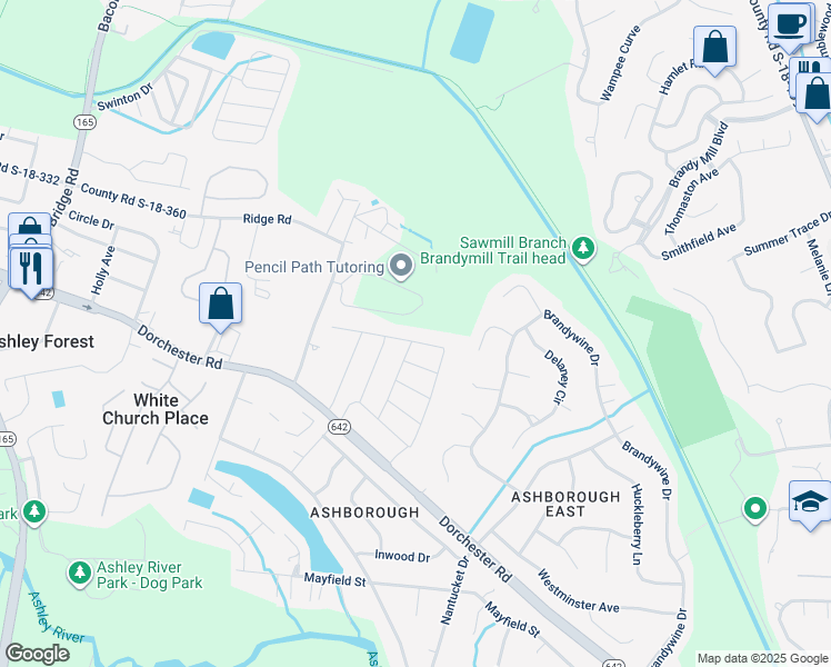 map of restaurants, bars, coffee shops, grocery stores, and more near 124 Fannie Drive in Summerville