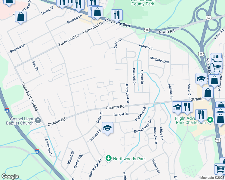 map of restaurants, bars, coffee shops, grocery stores, and more near 8750 Fairwind Drive in North Charleston