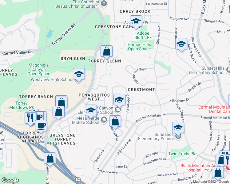 map of restaurants, bars, coffee shops, grocery stores, and more near 8418 Hovenweep Court in San Diego