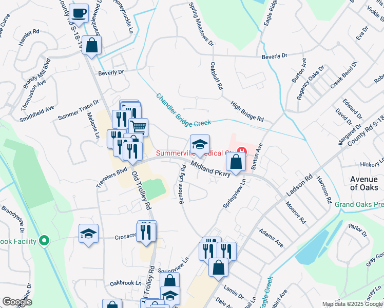map of restaurants, bars, coffee shops, grocery stores, and more near 100 Morgan Place in Summerville