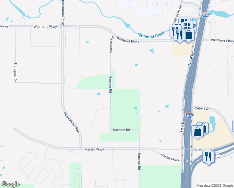 map of restaurants, bars, coffee shops, grocery stores, and more near 491 Harmon Road in Fort Worth