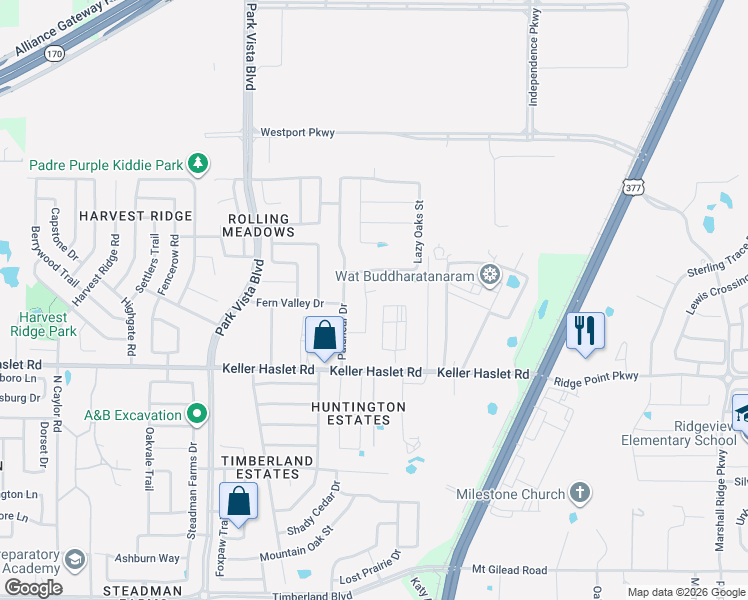 map of restaurants, bars, coffee shops, grocery stores, and more near 13044 Monte Alto Street in Fort Worth