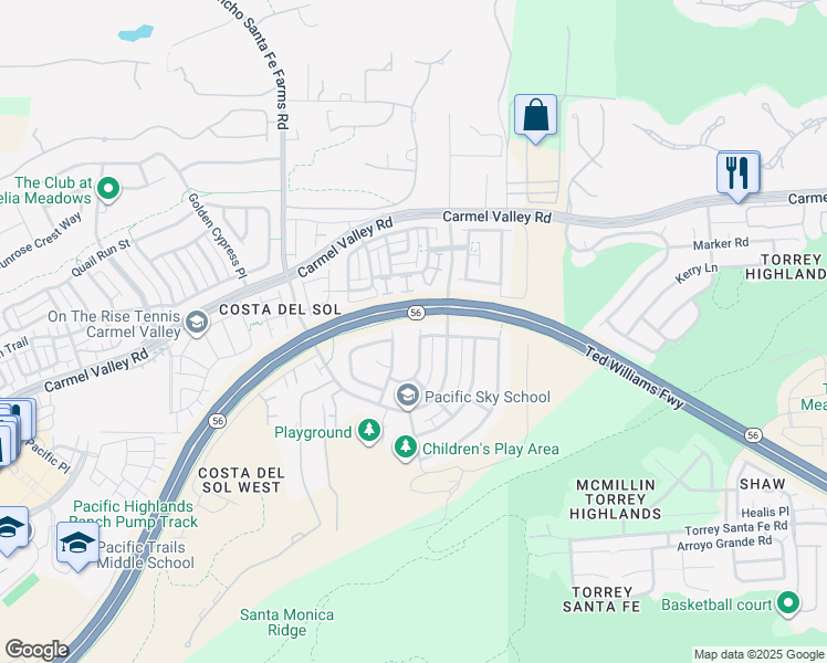 map of restaurants, bars, coffee shops, grocery stores, and more near 13545 Cielo Ranch Road in San Diego