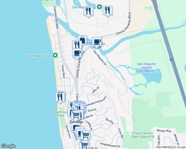 map of restaurants, bars, coffee shops, grocery stores, and more near 2080 Balboa Avenue in Del Mar