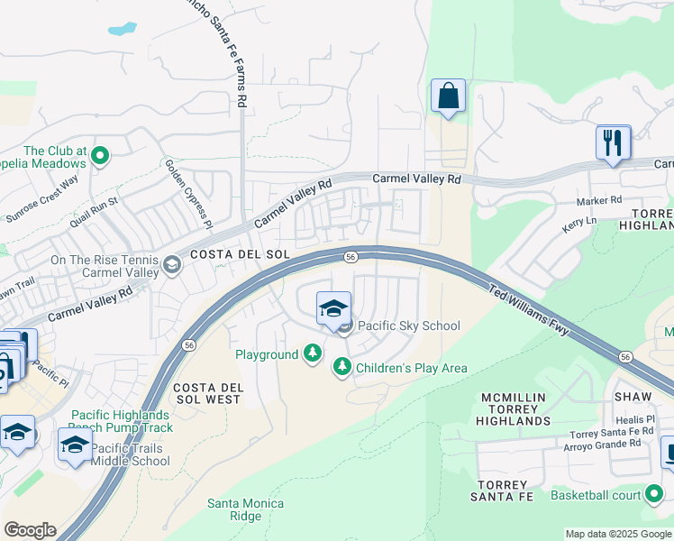map of restaurants, bars, coffee shops, grocery stores, and more near 13545 Cielo Ranch Road in San Diego