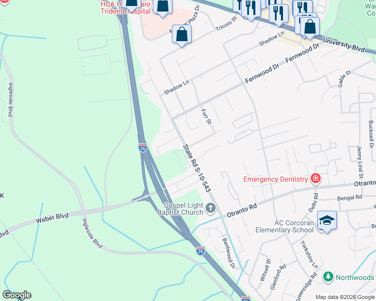 map of restaurants, bars, coffee shops, grocery stores, and more near 8879 Salamander Rd in North Charleston