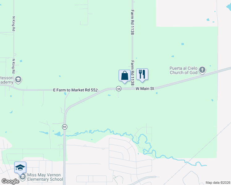 map of restaurants, bars, coffee shops, grocery stores, and more near 7409 Highway 66 in Royse City