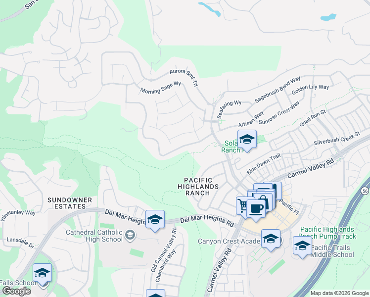map of restaurants, bars, coffee shops, grocery stores, and more near 5365 Sweetwater Trail in San Diego