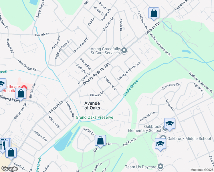 map of restaurants, bars, coffee shops, grocery stores, and more near 114 Pinewood Street in Ladson