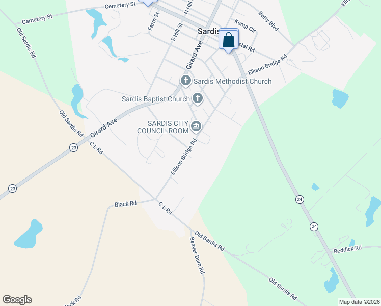 map of restaurants, bars, coffee shops, grocery stores, and more near 1214-1244 Ellison Bridge Road in Sardis