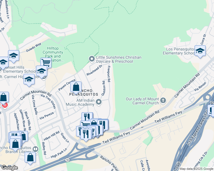 map of restaurants, bars, coffee shops, grocery stores, and more near 13793 Quinton Road in San Diego