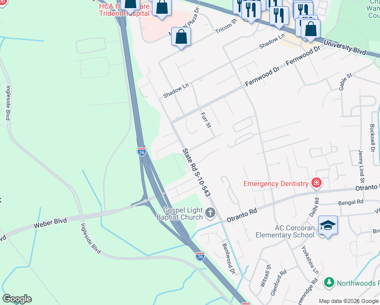 map of restaurants, bars, coffee shops, grocery stores, and more near 2936 Salamander Creek Lane in North Charleston