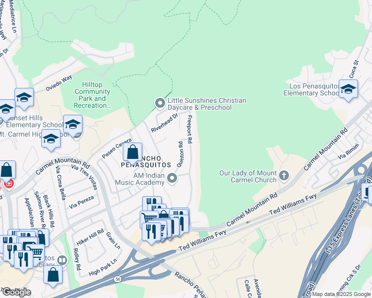 map of restaurants, bars, coffee shops, grocery stores, and more near 13793 Quinton Road in San Diego